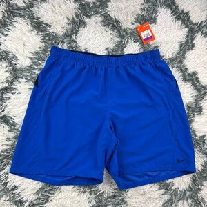 NWT Vintage Nike Men's Blue Black Swim Trunks Mesh Lined Size XXL